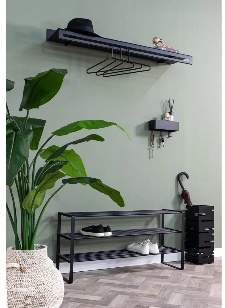 Fekete fém fali fogas polccal 120 cm Sway – Spinder Design