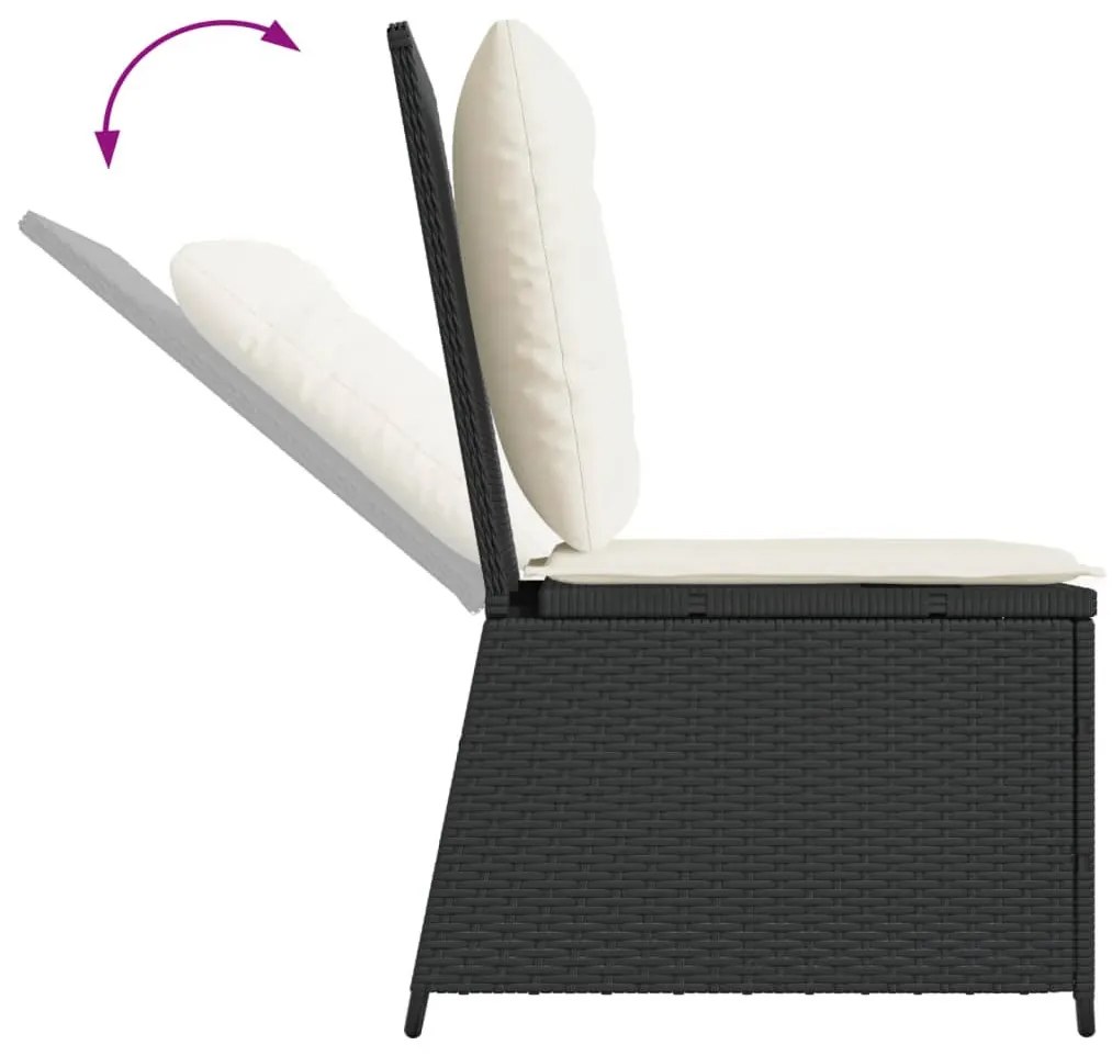 fekete polyrattan dönthető kerti kanapé párnákkal