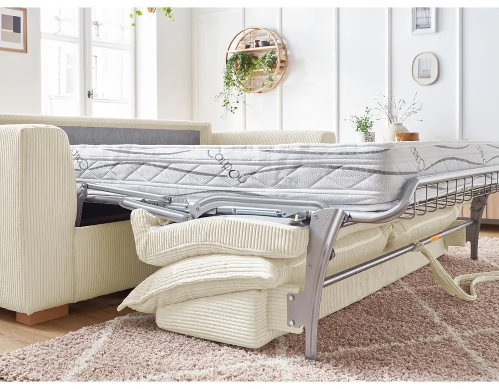 Krémszínű kordbársony kinyitható kanapé 225 cm Augustin – Bobochic Paris