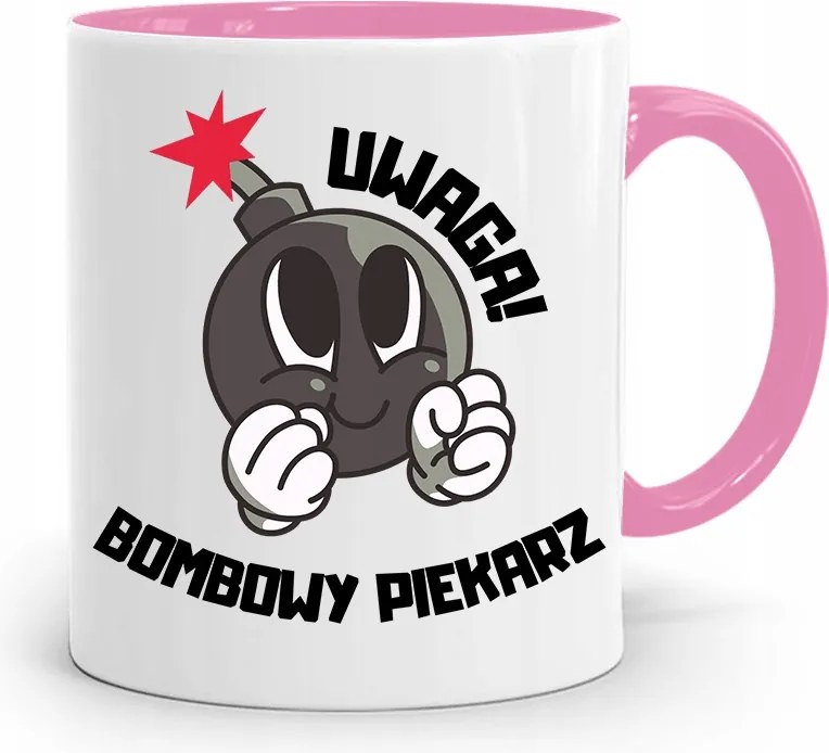 Rózsaszín Bögre Péknek Figyelem Bomba Pék nyomtatott fényképpel