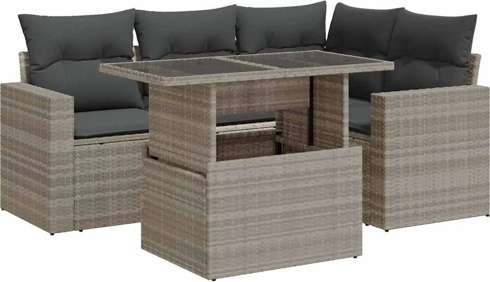 vidaXL 5 részes világosszürke polyrattan kerti ülőgarnitúra párnákkal