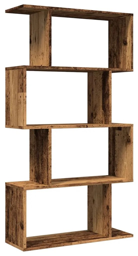4 szintes antik fa színű fa elválasztó könyvespolc 70x24x129 cm