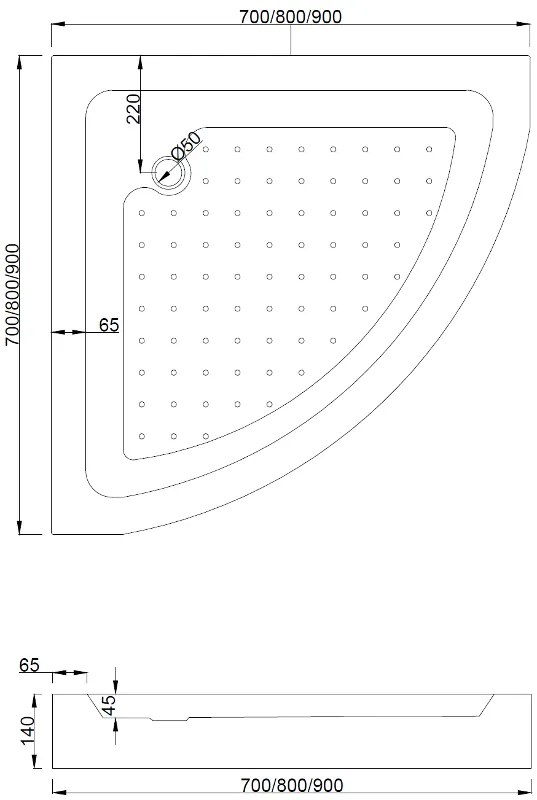 Mexen Rio, negyed kör alakú zuhanykabin tolóajtóval 70 x 70 cm, 5mm átlátszó üveg, fekete profil + fekete zuhanytálca, 863-070-070-70-00-4170B