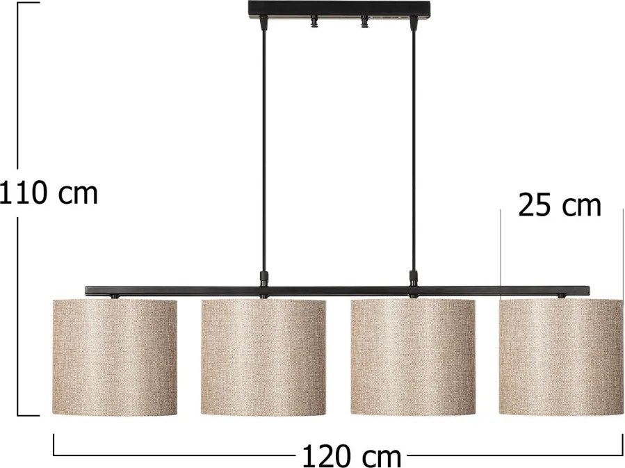 Valiz 4706 fekete-krém fém és szövet függőlámpa, 110 x 25 cm, 4 izzós