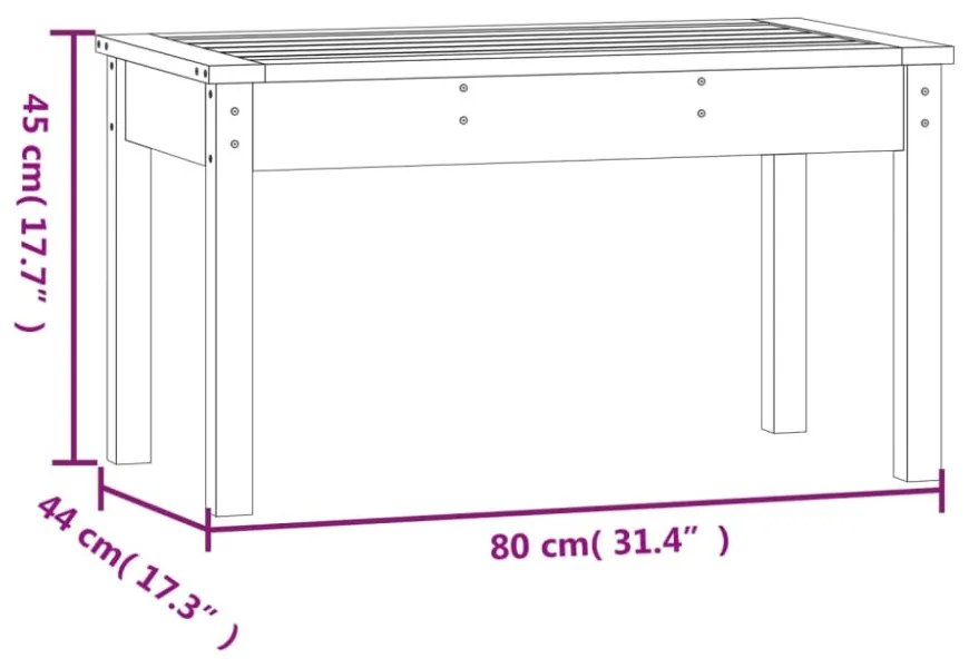 fekete tömör fenyőfa kerti pad 80x44x45 cm