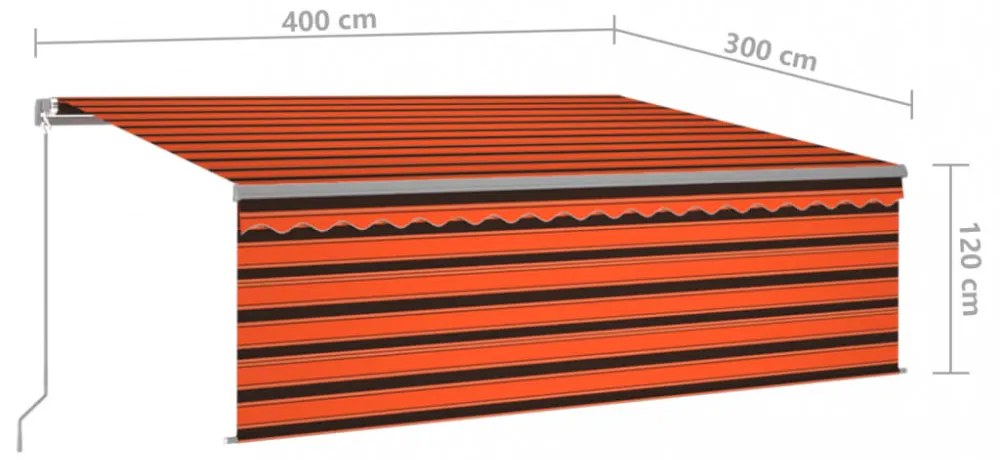 narancssárga-barna kézzel kihúzható LED-es napellenző 4 x 3 m