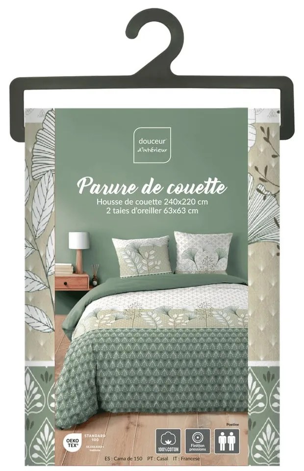 Fehér-zöld kétszemélyes-hosszabbított pamut ágyneműhuzat 240x220 cm Poetine – douceur d'intérieur