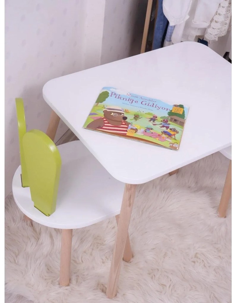 Gyerekasztal székekkel Bunny One Chair Set - Pistachio Green, White
