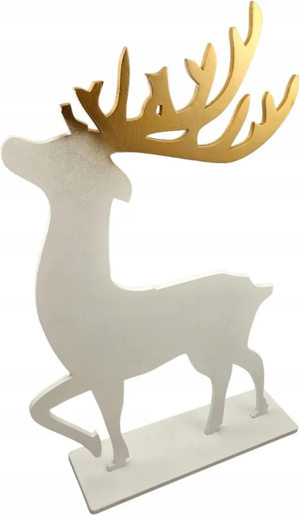 Nagy Rénszarvas Fehér Arany szarvakkal Karácsonyi dekoráció Szarvas az állványon