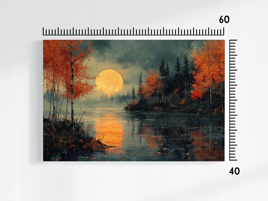 Vászonkép Canvas Tájkép Tó Fák Hold Este Éjszaka 60x40
