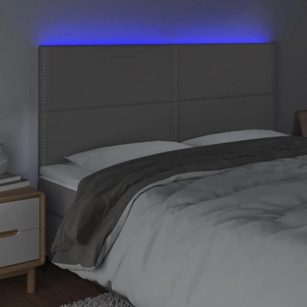 szürke műbőr LED-es fejtámla 200x5x118/128 cm