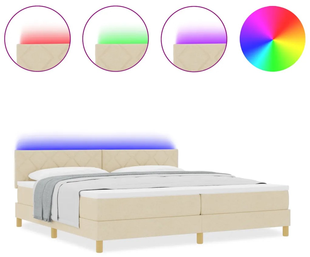 Box Spring Ágy Matraccal és LED Krém 200x200 cm Szövet