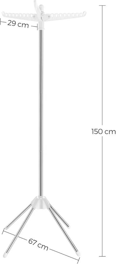 SONGMICS ruhaszárító, 3 forgatható kar vállfáknak fehér és ezüst színben
