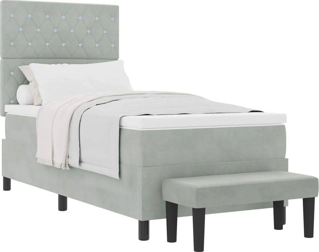vidaXL Boxrugós ágy matracmal Világosszürke 100 x 200 cm Bársony
