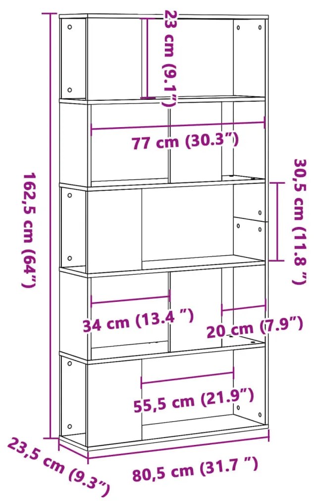 5-szintes fehér szerelt fa könyvespolc 80,5 x 23,5 x 162,5 cm