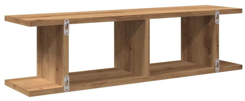 2 db kézműves tölgy színű szerelt fa fali polc 75 x 18 x 20 cm