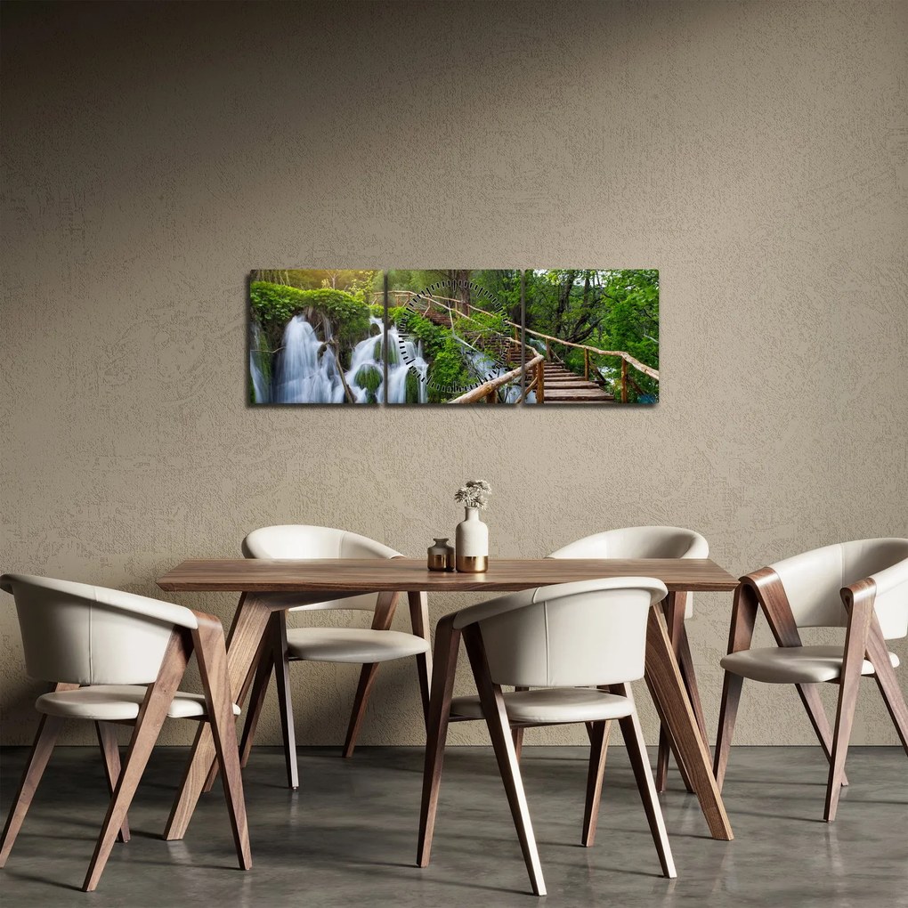 Kép - Plitvicei-tavak (órával) (90x30 cm)