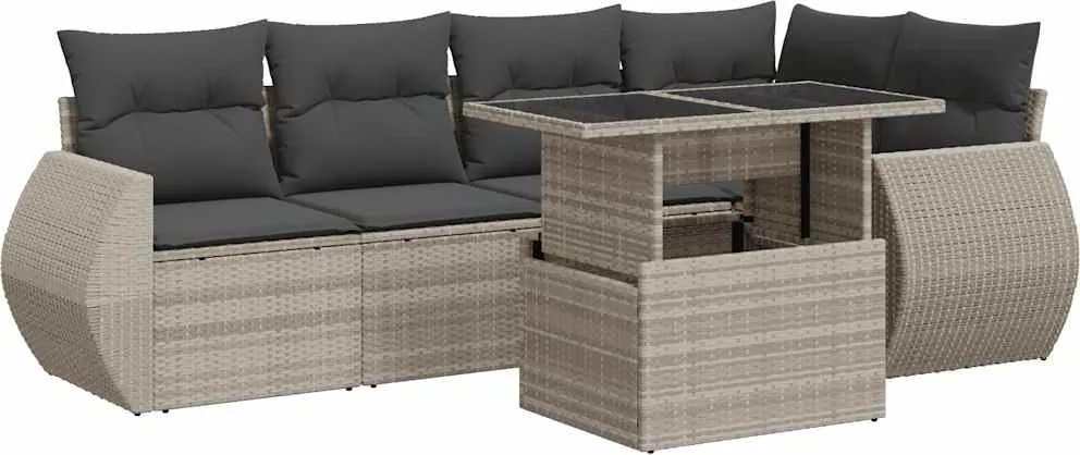 vidaXL 7 részes világosszürke polyrattan kerti ülőgarnitúra párnákkal