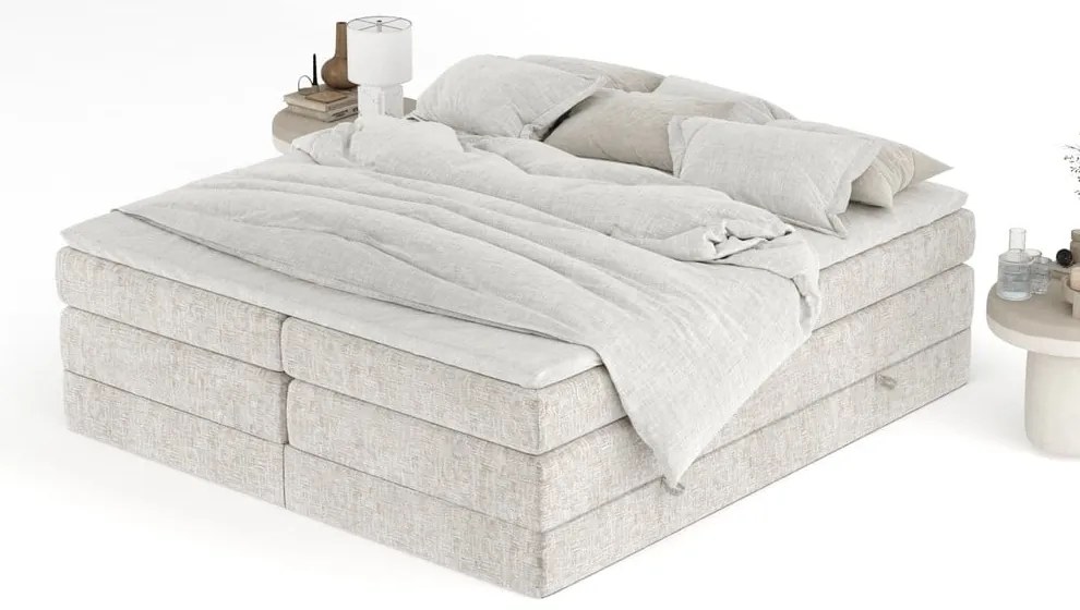 Bézs ágyneműtartós boxspring ágy ágytámla nélkül 160x200 cm Juniper – Maison de Rêve