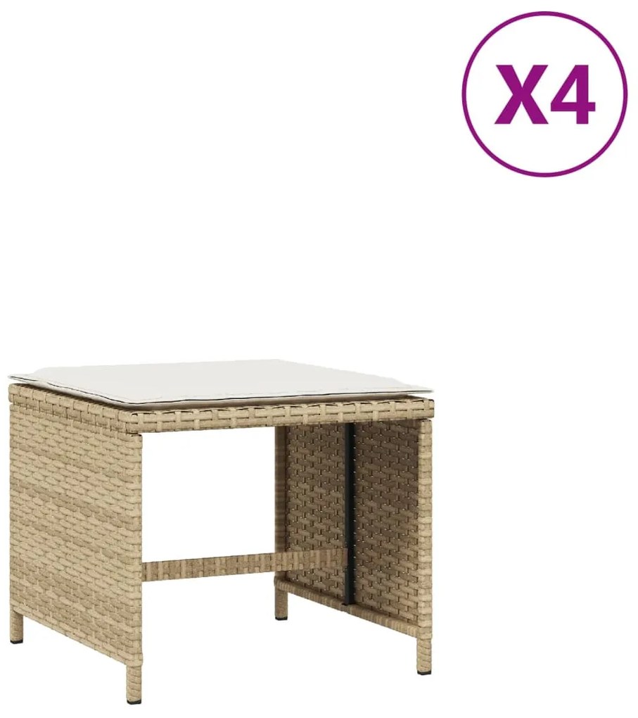 4 db bézs polyrattan kerti szék párnával 40x40x35 cm
