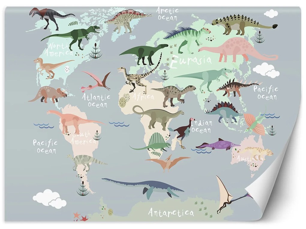 Gario Fotótapéta Dinoszauruszok pasztell térképe Anyag: Vlies, Méret: 100 x 70 cm