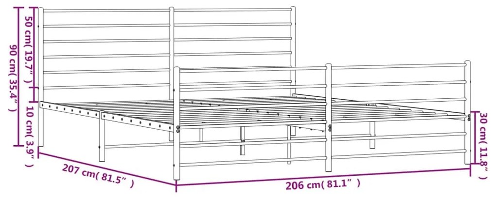 fekete fém ágykeret fej- és lábtámlával 200 x 200 cm