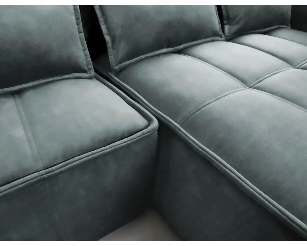 Zöld bársony kinyitható-tárolóhelyes sarokkanapé (jobb oldali-heverő résszel) Campo – ELTAP