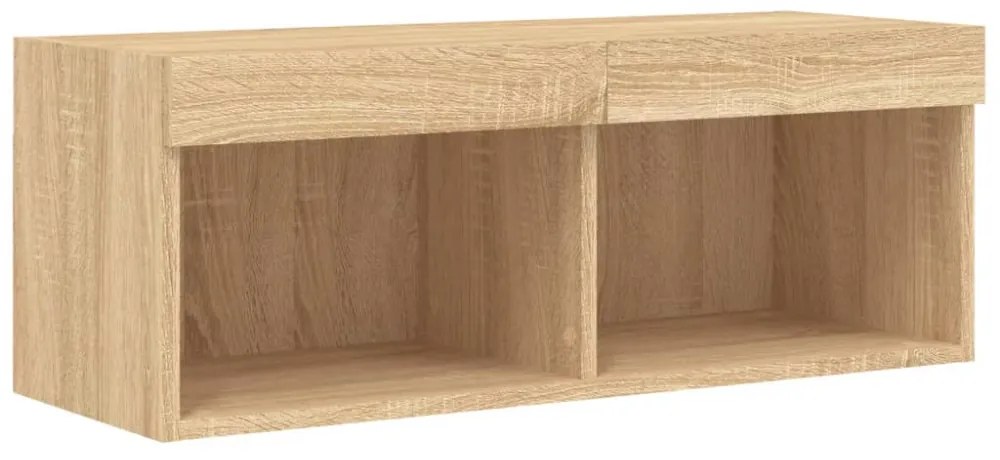 vidaXL 4 darab füstös tölgy színű szerelt fa TV-bútor LED-del