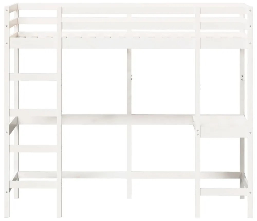 fehér tömör fenyőfa galériaágy íróasztallal 75 x 190 cm