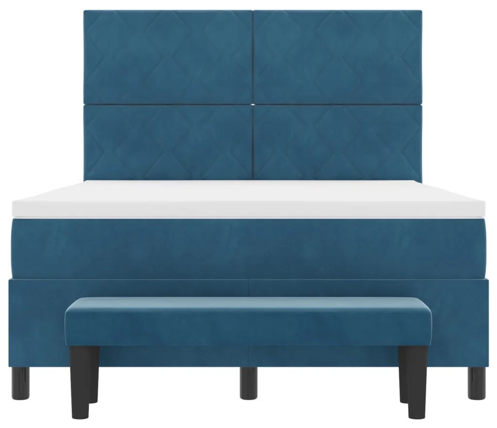Box Spring Ágy Matraccal és Paddal Sötét Kék 140x200 cm Bársonyos