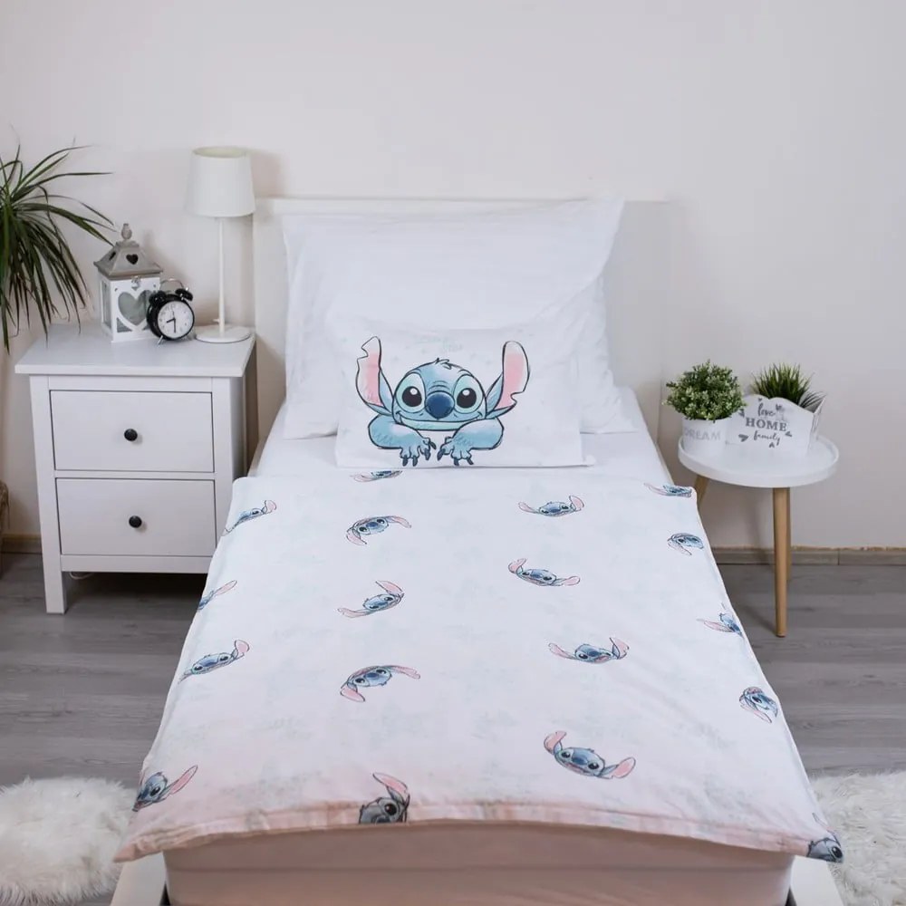 Fehér pamut gyerek ágyneműhuzat babaágyhoz 100x135 cm Lilo and Stitch "White Star" – Jerry Fabrics