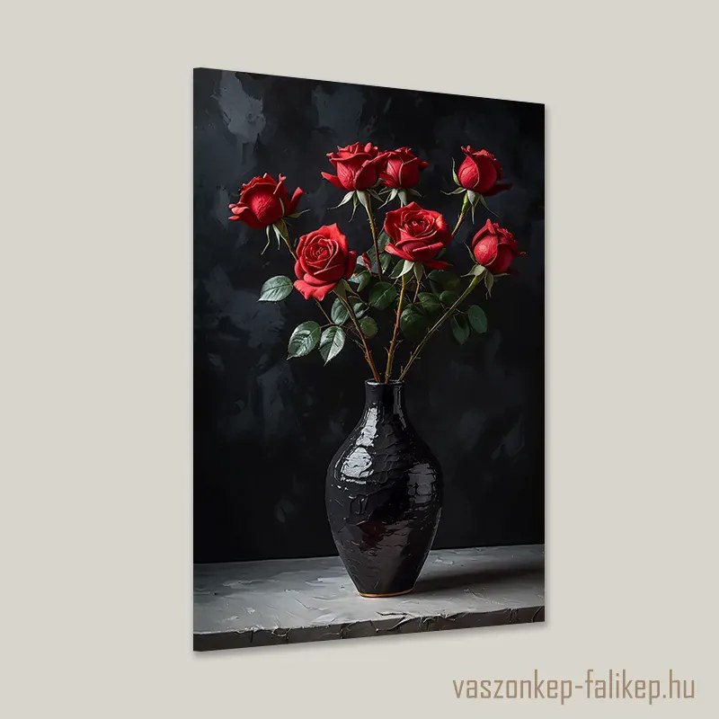 Vörös rózsák fekete vázában – Elegáns prémium falikép 40x60cm