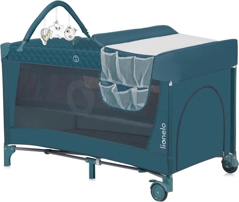 Lionelo - Utazóágy FLOWER türkiz-zöld