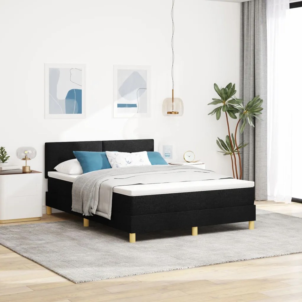 Box Spring ágy matraccal fekete 140x200 cm szövet