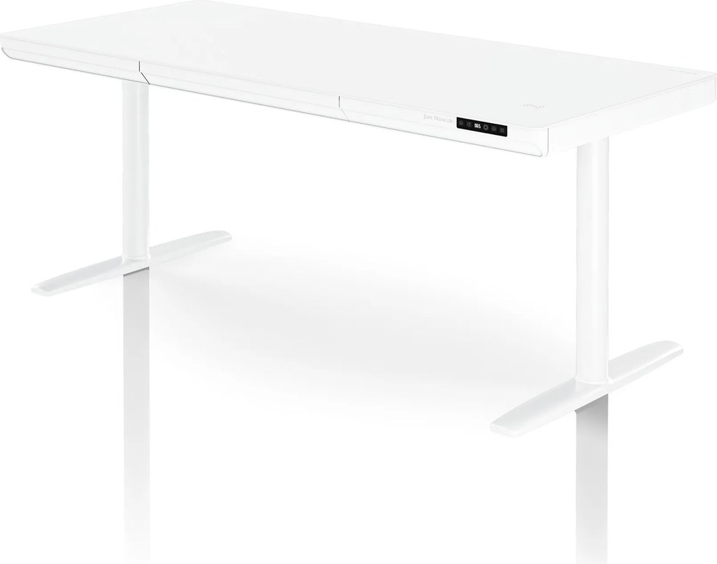 Elektromos ülő-álló íróasztal fiókkal és Qi vezeték nélküli töltővel fehér, 1600 mm: ELLIS
