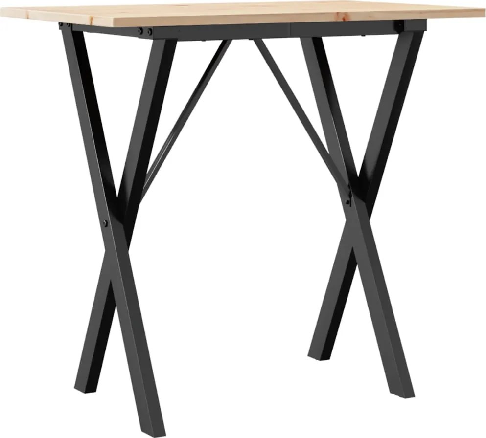 vidaXL tömör fenyőfa és acél étkezőasztal X-vázzal 80x50x75 cm