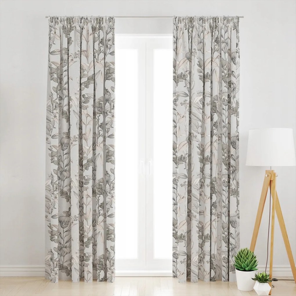 Függöny Növényi Motívum Szín Ivory És Bézs Szalag 145 cm széles x 200 cm magas