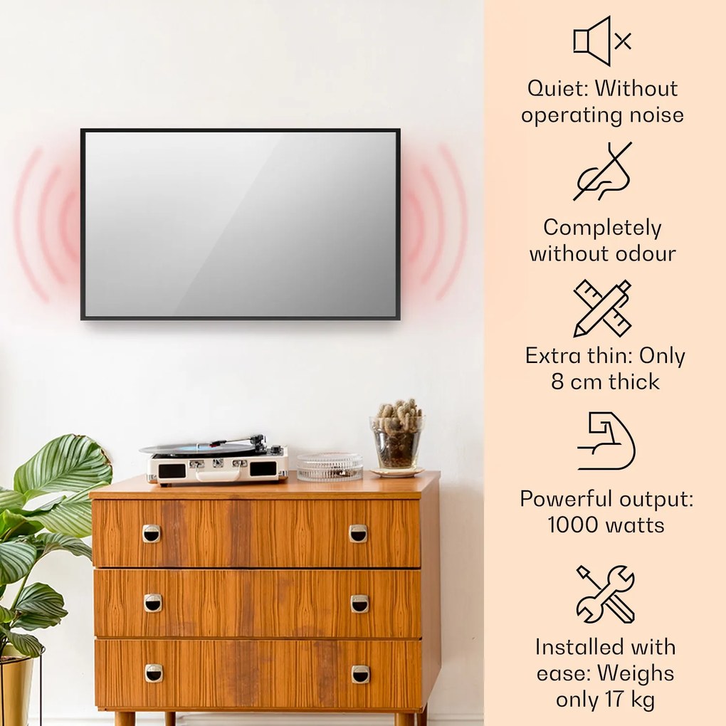 Klarstein La Palma 1000 smart, infravörös hősugárzó 2 az 1-ben, 120 x 60 cm, 1000 W, tükör elülső rész