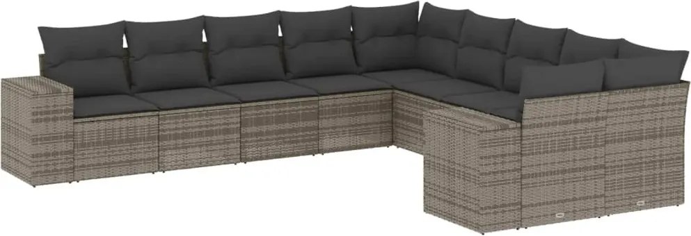 vidaXL 10 részes szürke polyrattan kerti ülőgarnitúra párnákkal