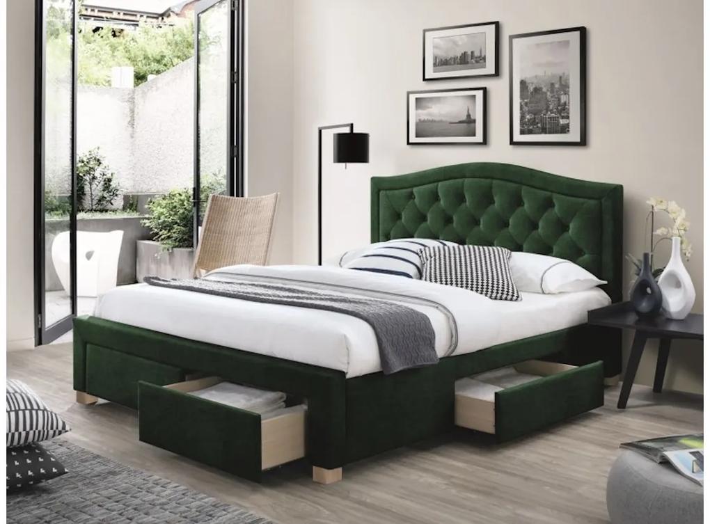 KARMEN Velvet kárpitozott ágy, 160x200, zöld tap. 119