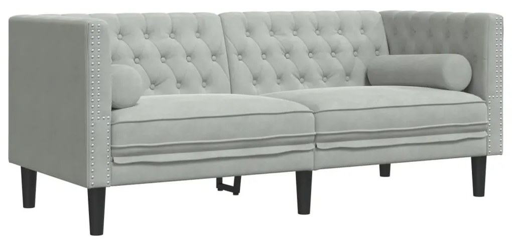 3 részes világosszürke bársony párnás Chesterfield kanapé szett