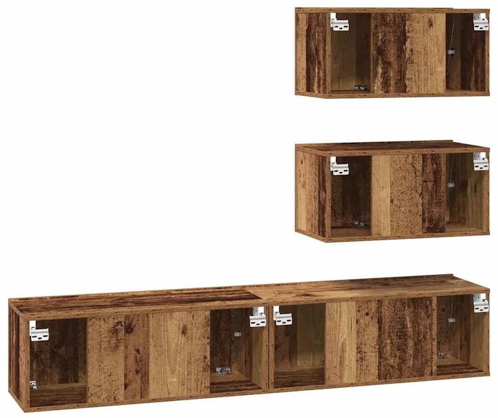 TV szekrény garnitúra Falra szerelhető 4 pcs Régi fa Faanyag
