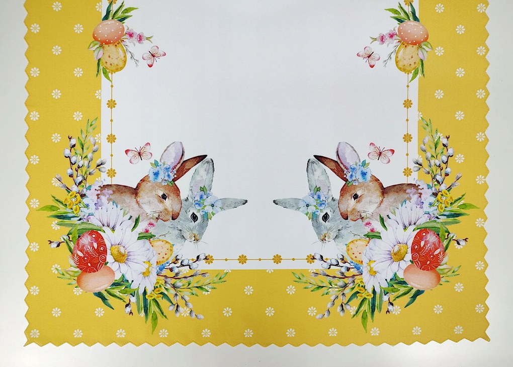 Húsvéti futópad 40x85 nyuszi húsvét Sárga Oldal Virágos abrosz