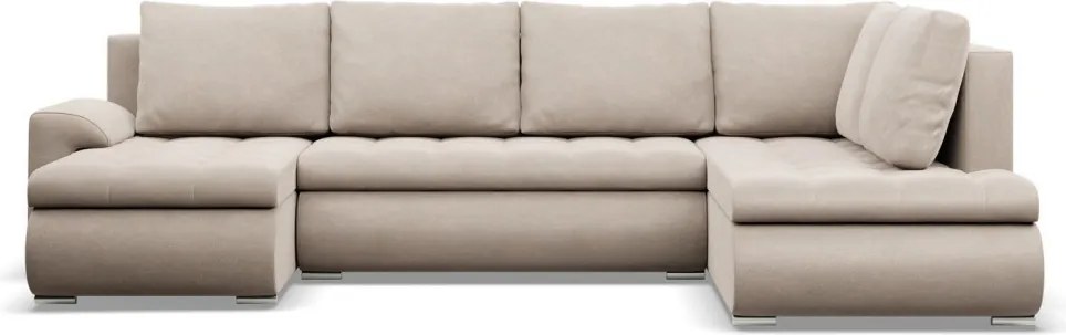 Tokio U sarokkanapé, 3 ágyneműtartóval, bársony, jobboldali, bézs