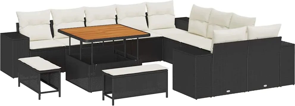 vidaXL Kerti Kanapé Szett párnával 13 pcs Fekete polirattan