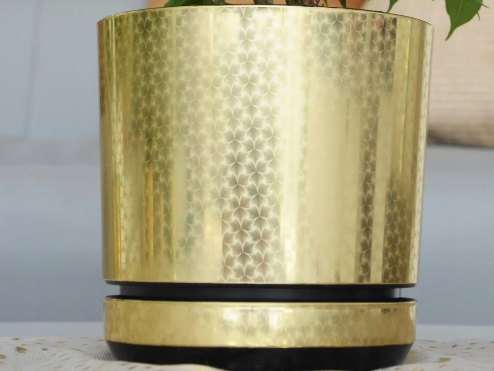 18 cm-es kaspó állvánnyal Arany Art deco mintás elegáns modern glamour