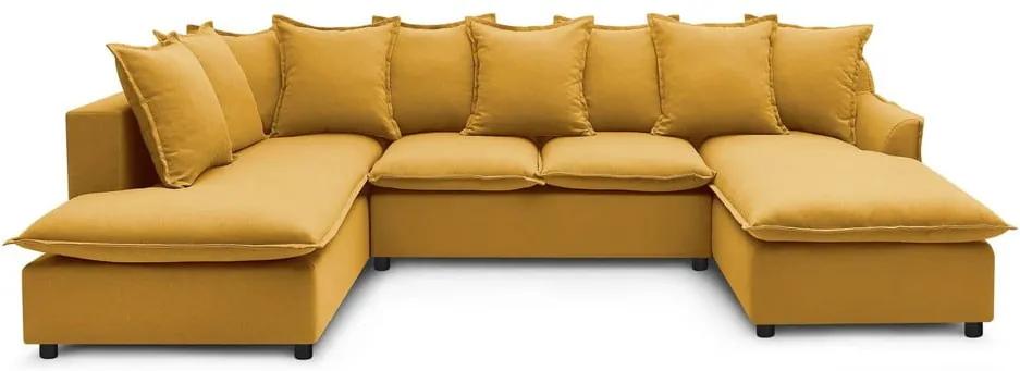 Mona XXL sárga kinyitható U alakú kanapé, jobb oldali - Bobochic Paris