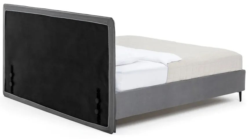 Szürke kárpitozott franciaágy ágyráccsal 160x200 cm Noira Slim – Bonami Selection