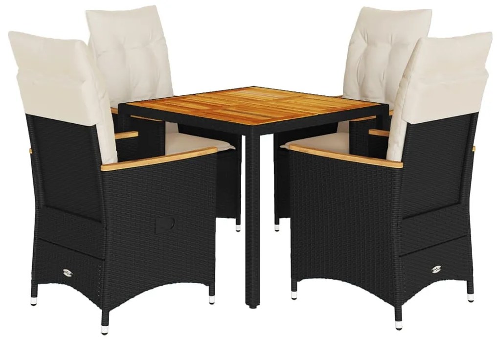 5 részes fekete polyrattan kerti étkezőgarnitúra párnákkal