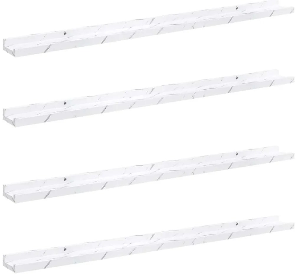 Falpolc polcokkal 4 pcs Fehér márvány 100 x 9 x 3 cm Faanyag